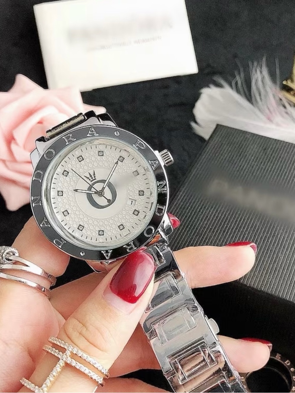 Pandora Silver Bracelet Watch with White Crystal Dial